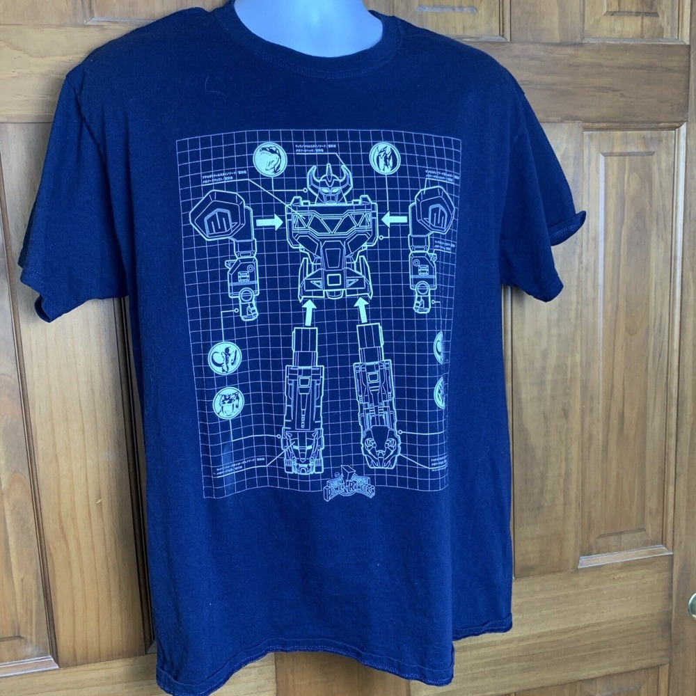 Mighty Morphin Power Rangers Adult L Navy Blue Megazord Graphic T Shirt